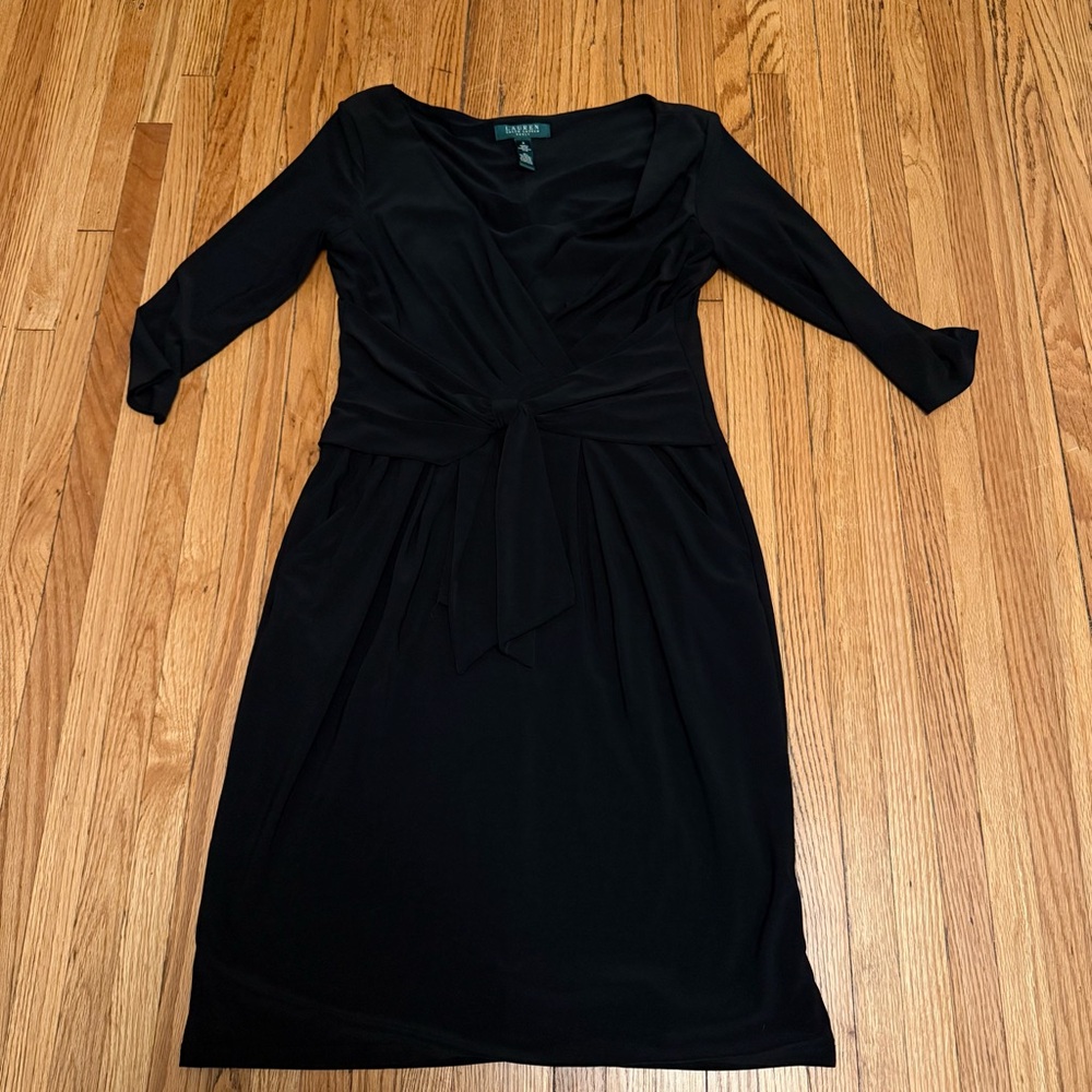 Ralph Lauren Classic Midi Black 3/4 Sleeve Dress